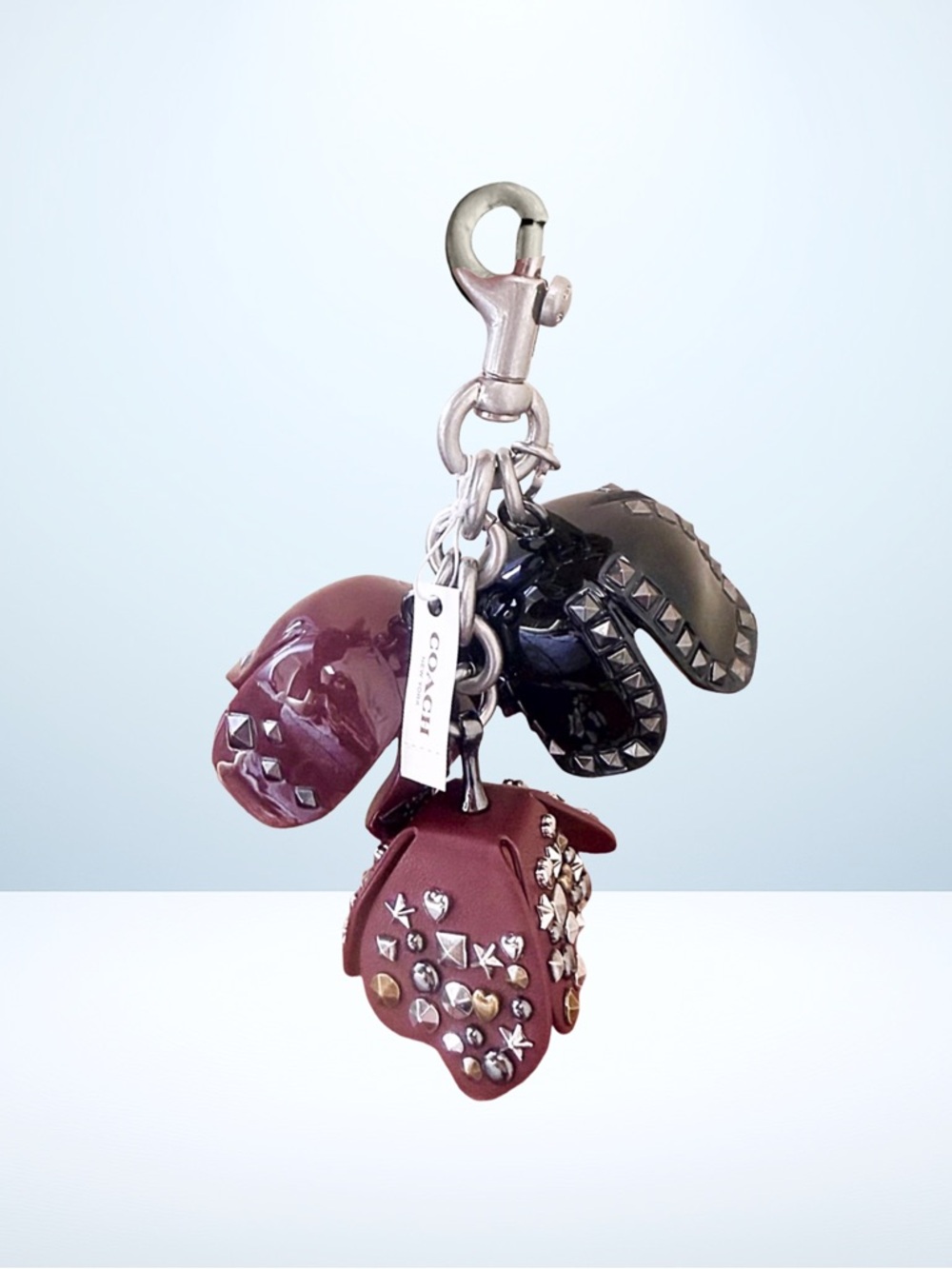 Coach 2017 Tea Rose Bag Charm Studded Black Burgundy Limited Edition NWT
